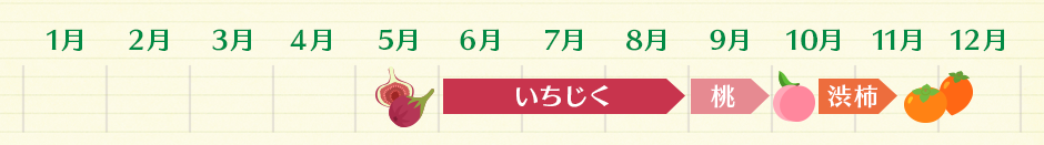 いちじく（６月～８月） 桃（９月） 渋柿（１０～１１月）
